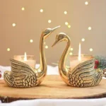 BEHOMA Aluminium Pair of Swans with Gift Box for Good Luck | Feng Shui Love Gifts Candle Holder for Home Decor Living Room | Showpiece Anniversary Wedding Gifts for Couple (Candles not Included) Gold